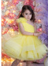 One Shoulder Yellow Tulle Gorgeous Flower Girl Dress